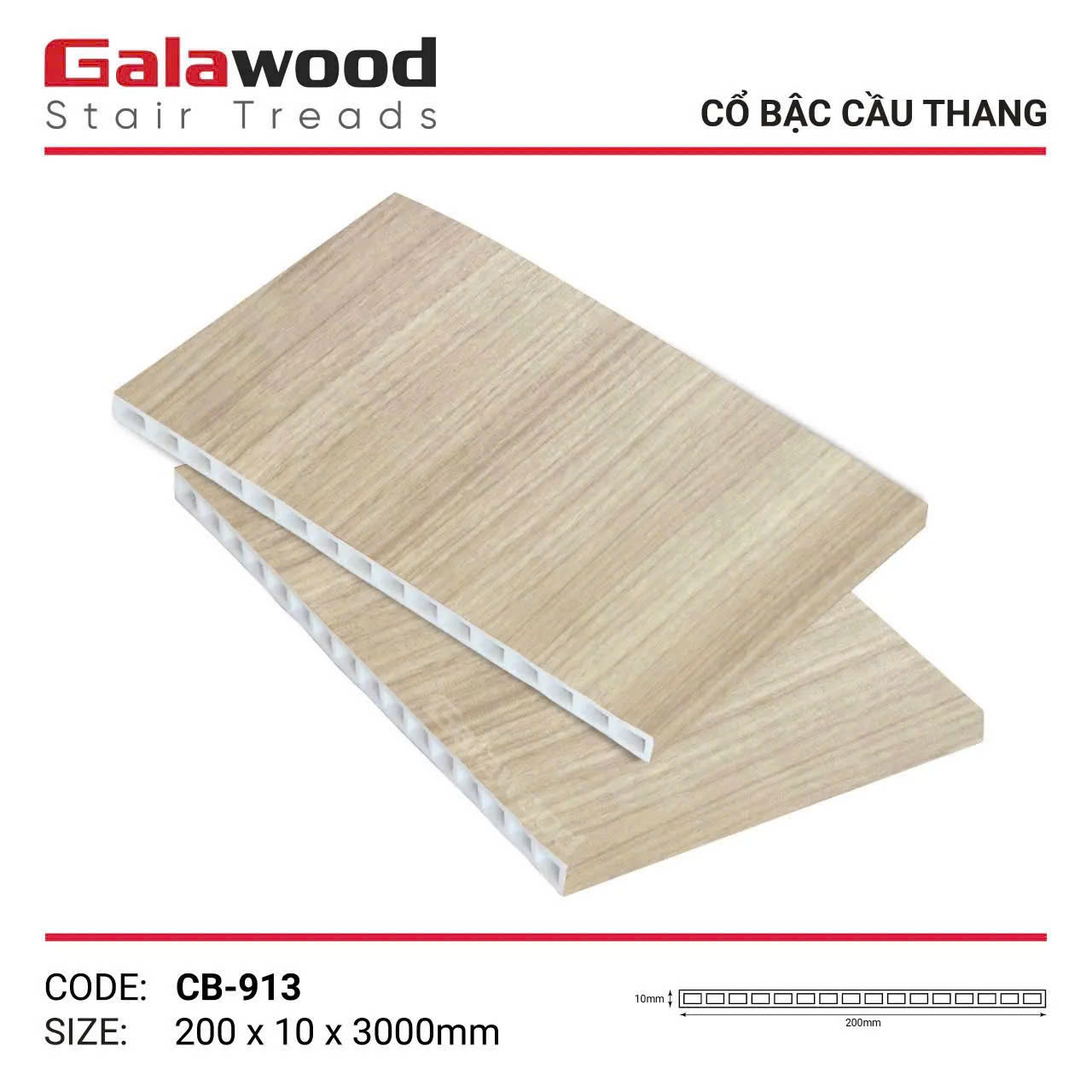 Cổ Bậc Cầu Thang Nhựa Giả Gỗ Galawood CB-913
